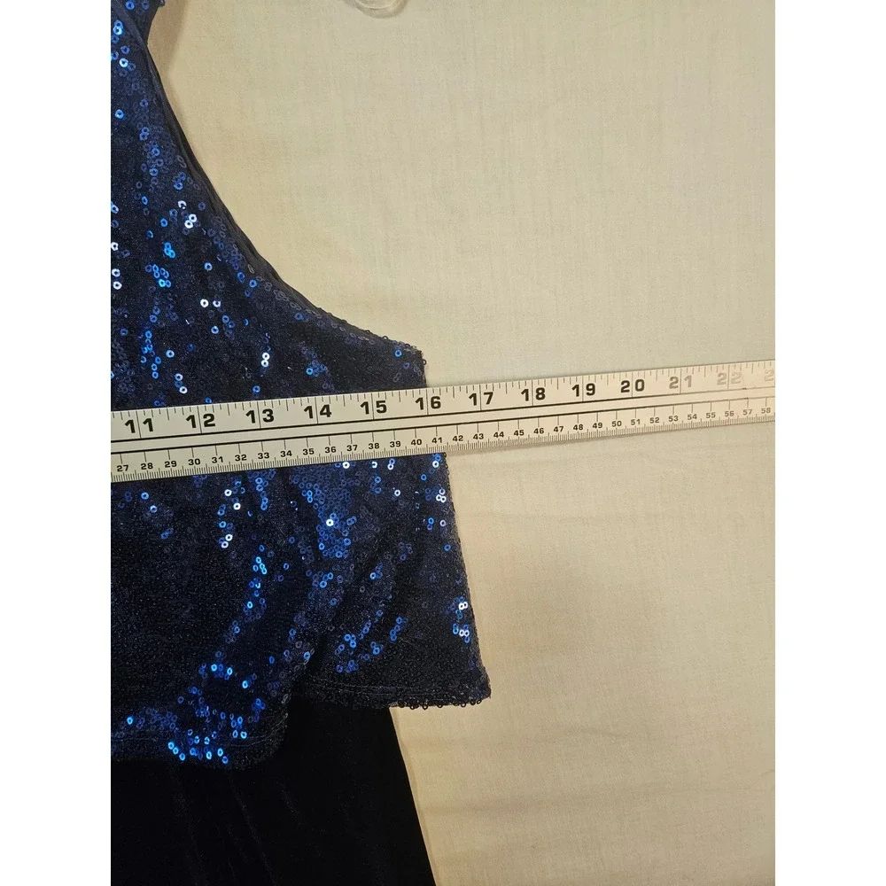 Knit Works Girls Blue Sequin Black Velvet Wide Leg Jumpsuit Size 14 7974273